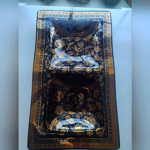 VTG georges briard black Gold Translucent Glass Divided  14.5x8.5" MCM